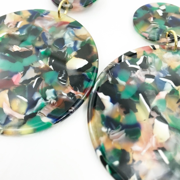 Circle Drop Earrings in Green - Picture 3 of 8